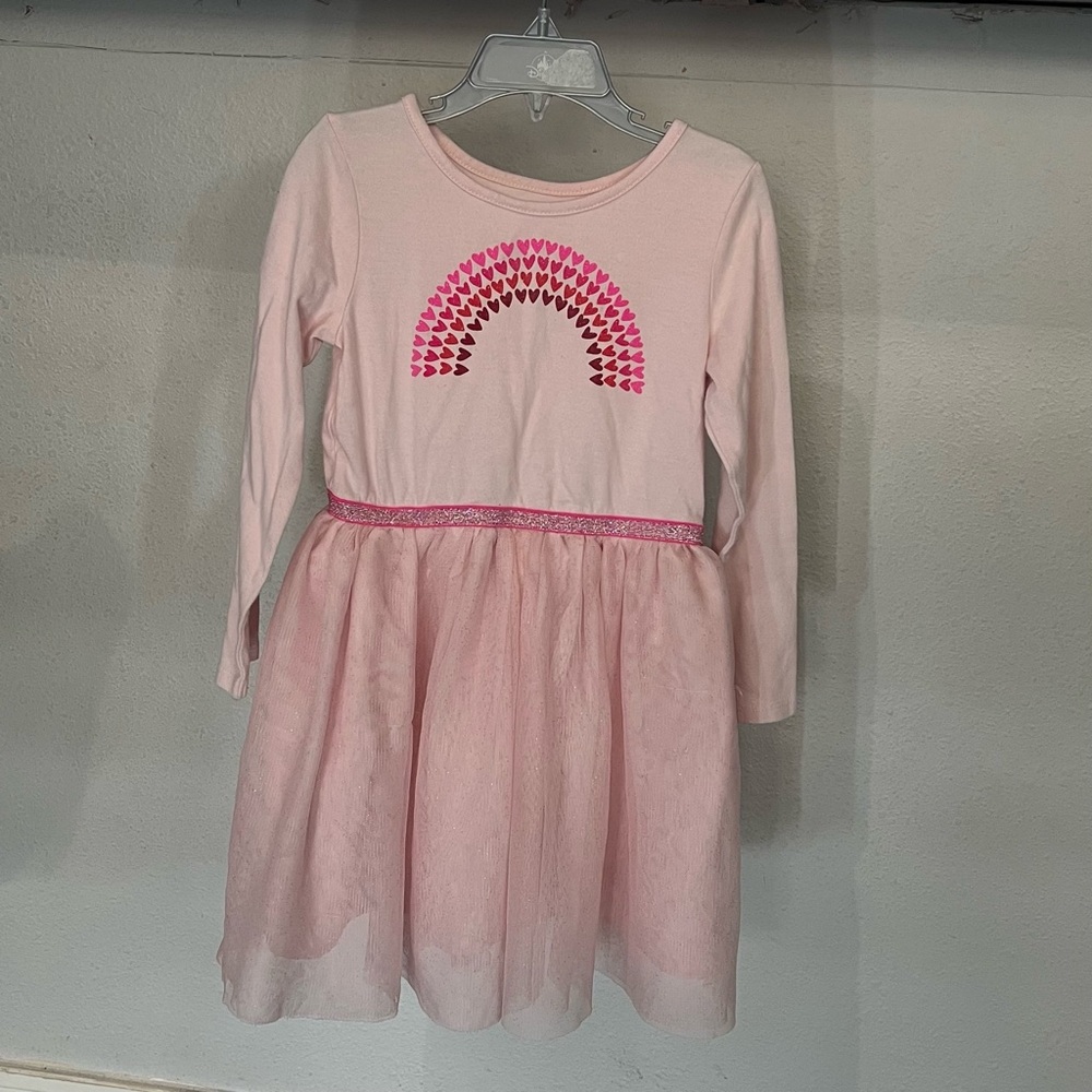 Cat & Jack Girls Pink Rainbow Hearts Long Sleeve Dress Size 5T